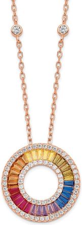 Diamond2Deal Sterling Silver 14K Rose Gold-plated Colorful Baguettes Cubic Zirconia Circle Necklace