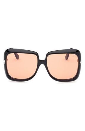 Tom Ford Lorelai 59mm Square Sunglasses in Shiny Black /Terracotta at Nordstrom Rack