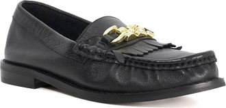 Dune London Womens Ladies Granules - Leather Gold Chain Trim Fringed Loafer - Black Suede - Size UK 8