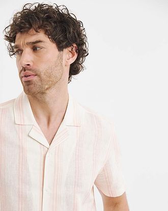 Jacamo Revere Collar Linen Blend Stripe Shirt