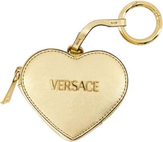Versace Womens Heart-Shaped Leather Coin Purse Gold Calfskin