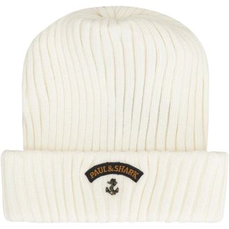 Paul & Shark Accessoires, Heren, Wit, ONE Size, Wol, Geribbelde wollen beanie