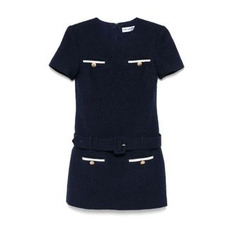 Self Portrait Boucl&eacute; Mini Dress - female - Self Portrait - Short Dresses - Blue - XS - Dresses
