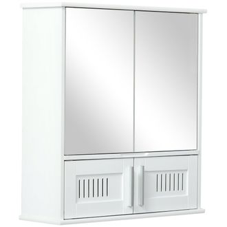 TJ Hughes kleankin Bathroom Mirror Cabinet Wall Mounted Storage Cupboard with Double Doors and Adjustable Shelf Bathroom Organizer White Unit Doors - TJ Hughes