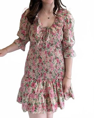 Moodie The Secret Garden Smocked Mini Dress In Pink Multi