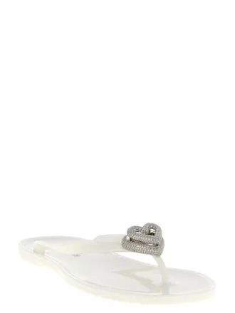 Mach & Mach Crystal-Embellished Double Heart Sandals - White