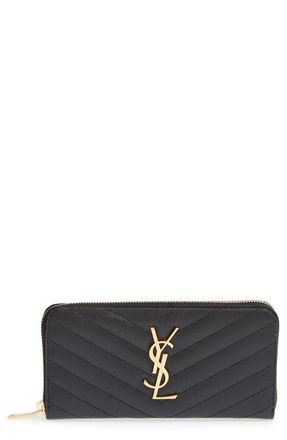 Saint Laurent Monogram Quilted Leather Wallet in 1000 Nero at Nordstrom