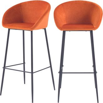 Rendez-Vous Déco Set de 2 sillas de bar de terciopelo naranja 75 cm