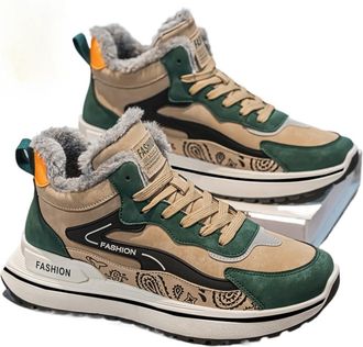 Generic Warm velvet mens winter high-top thickened snow boots, Khaki Green, 7.5-11.5