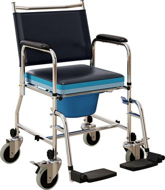 HOMCOM Shower Wheelchair - Commode Wheeled Chair with Padded Seat - Backrest | TJ Hughes
