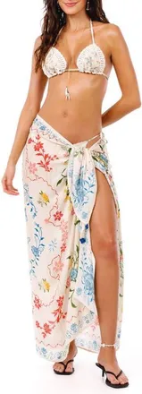 Agua Bendita Marine Bleu Floral Pareo Cover-Up in White Multi at Nordstrom