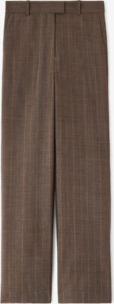 Ganni Brown Trousers in Pinstripe Wool - Size 32
