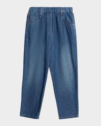 Brunello Cucinelli Super Lightweight Denim Tapered-Leg Ankle Jeans