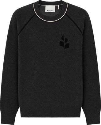 Isabel Marant Crew Neck Grey Knitwear Sweater With Textured Emblem
