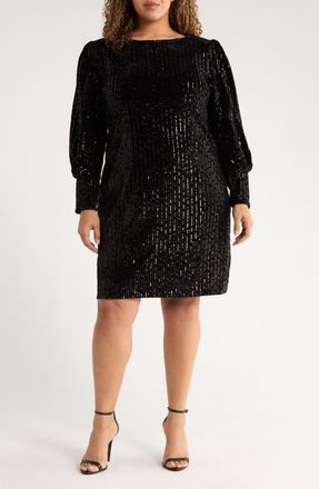 Julia Jordan Sequined Long Sleeve Body-Con Dress in Black at Nordstrom, Size 14W