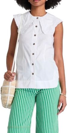 Ganni White Sleeveless Shirt with Oversized Frill Collar Size M