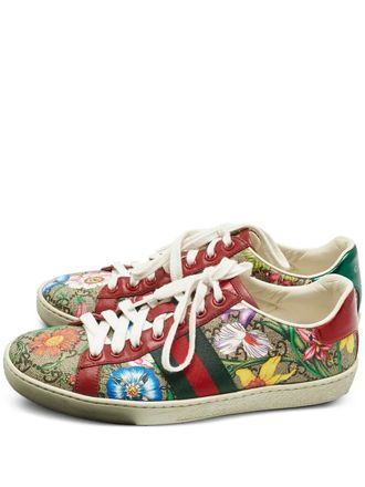 Gucci canvas floral-print sneakers - Brown