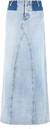 Maison Margiela Denim Maxi Skirt With Iconic White Stitching And Raw Hem