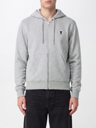 Ami Cotton Zip-Up Hoodie with Kangaroo Pocket and Logo