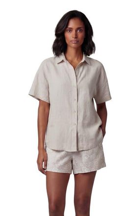 Lords of Harlech Womens Short Sleeve Linen Shirt in Natural at Nordstrom, Size Xx-Large