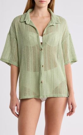 Billabong Largo Open Stitch Cover-Up Shirt in Pistachio at Nordstrom, Size X-Small