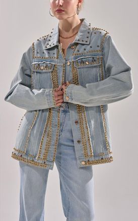 Azalea Wang SABLE-DENIM STUDDED JACKET - DENIM / S / DENIM at Nordstrom, Size X-Large