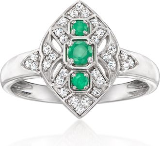 Ross-Simons Emerald Ring With. Diamonds in Sterling Silver