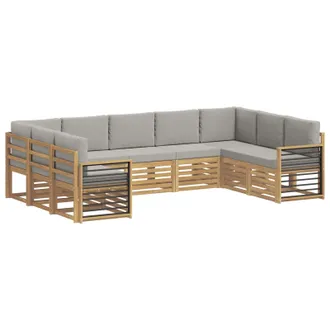 vidaXL Set Di Divani Da Esterno 9 Pz Bianco E Grigio Chiaro Poliestere Vidaxl