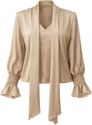 Silvian Heach Blusa con scollo profondo e dettaglio annodato - Dames - Blouses - Beige - XS - Overhemden