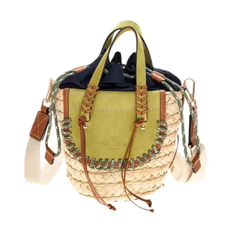 Cuba Lab Bucket Bags, female, Green, Size: ONE SIZE Habanera Leather and Raffia Bag
