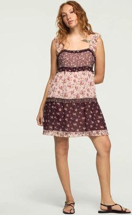 Lucky Brand Womens Print Mix Ruffle Mini Dress