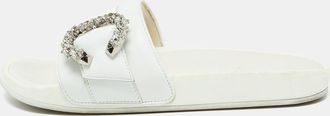 Jimmy Choo London White Leather Crystal Embellished Flat Slides