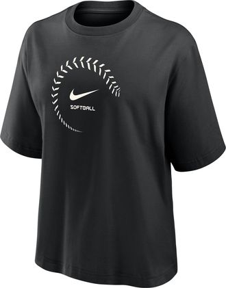 Nike Womens Swoosh Softball Boxy T-Shirt in Black | W11668P488NKSB-BLK