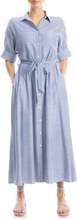Max Studio Stripe Short Sleeve Maxi Shirtdress in Indigo/Off White at Nordstrom Rack, Size X-Large
