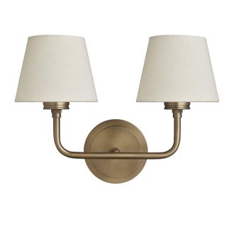 Industville Albany Double Wall Light - Natural Cotton Shades in Metallic Gold | Size: Small