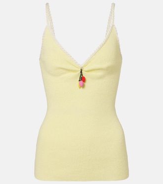 Prada Top de boucl&eacute; en mezcla de algod&oacute;n adornado