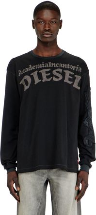 Diesel Long-sleeve T-shirt with prints and patches - T-Shirts - Man - Black