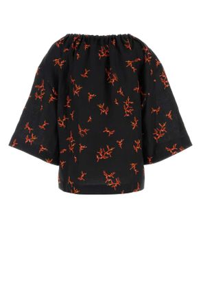 Fendi Womens Printed Linen Blouse Black+marsala Exterior: Maglie