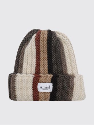 Amish Beanie a righe multicolor in misto lana e alpaca con risvolto