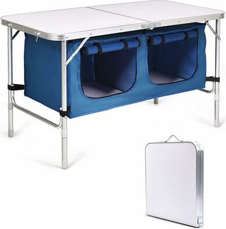 Costway Costway - Mesa De Camping Mesa Plegable Con Compatimientos Mesa Para Picnic Interior Exterior (azul)