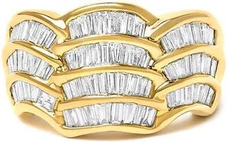 House of Brilliance 14K Yellow Gold 1-1/3 Cttw Baguette Diamond Wave Design Band Ring at Nordstrom