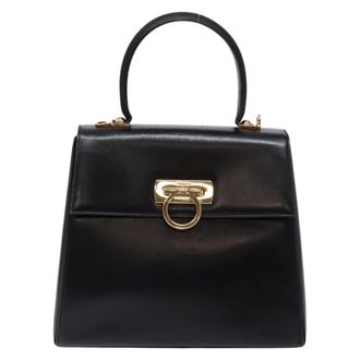 Ferragamo Gancini Convertible Top Handle Bag Leather Black Leather Handbag (Pre-Owned)
