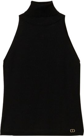 Twin-Set logo-plaque knitted top - women - Viscose/Polyester - L - Black