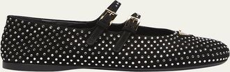 Prada Crystal Saffiano Dual Mary Jane Ballerina Flats