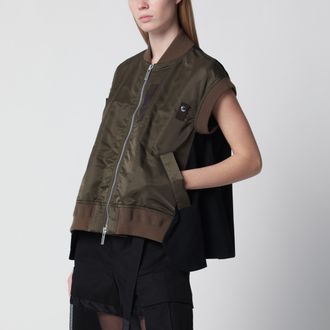 sacai Gilet in nylon and wool twill khaki/blue