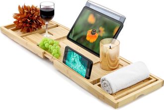MegaChef Expandable Wood Bath Tray in Bamboo at Nordstrom