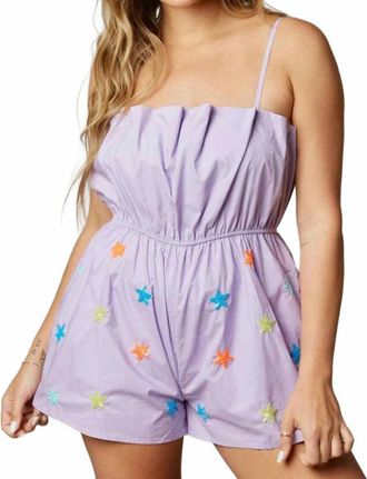 Peach Love California Starry Sequin Patch Romper In Purple