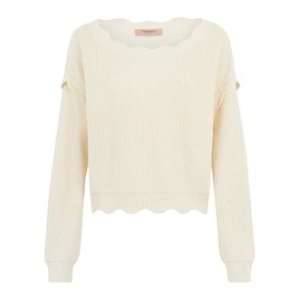 Twinset Round-neck Knitwear, female, White, Size: XL Maglia Boxy Neve