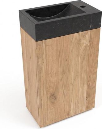 Saniclass Holz Pure Toiletmeubelset - 40x60.5cm - 1 deur - fontein natuursteen donker - kraangat rechts - eiken natural