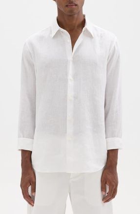 Theory Irving Solid Linen Button-Up Shirt in White at Nordstrom, Size X-Large